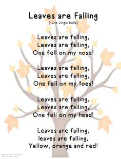 Song, "Leaves are Falling" (tune: "Jingle Bells") Fall Lesson Plans, Circle Time Songs, Kindergarten Songs, Classroom Songs, Songs For Toddlers, Fall Songs, Fall Lessons, School Songs, Fall Kindergarten