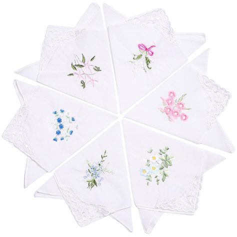 PRICES MAY VARY. 【Package Includes】- You will receive 6 vintage ladies handkerchiefs, each measuring approximately 28x28cm/11.02x11.02inch. 【Fine Embroidery】- Each handkerchief is embroidered with a stunning floral motif and decorated with a soft lace border for a delicate and unique look. 【Soft Material】- This ladies floral style handkerchiefs are made of cotton blend, soft and absorbent. 【Easy to Clean】- Easy to wash in cold water below 30℃ or in the washing machine. 【Widely Used】- These beaut Embroidered Hankies, Ladies Handkerchiefs, Lace Border, Lace Edging, Floral Style, Embroidered Flowers, Floral Motif, Vintage Wedding, Vintage Floral