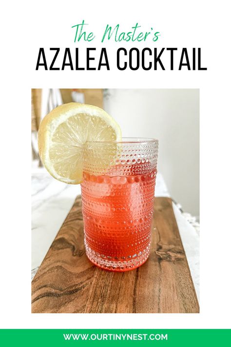 Sharing the recipe for the signature cocktail of The Master's - The Azalea cocktail for your Master's party or golf inspired party Azalea Cocktail, Golf Theme Party, Party Cocktails, Augusta Georgia, Lemon Lemonade, Spring Cocktails, Best Cocktail Recipes, Augusta National, Frozen Cocktails