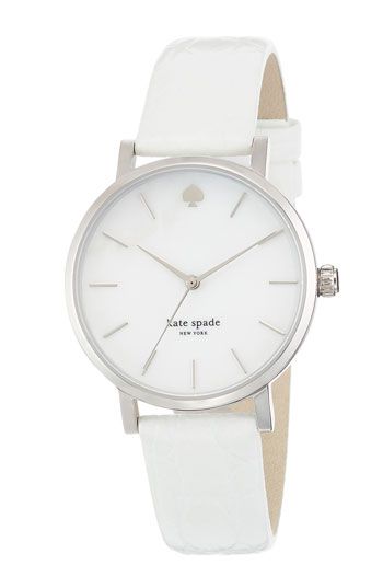 kate spade new york 'metro' embossed leather strap watch available at #Nordstrom Kate Spade Watch, Watch Women's, Trendy Watches, Round Watch, White Watch, Leather Strap Watch, Watches Jewelry, White Silver, Silver Watch