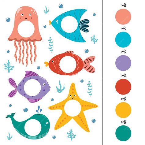 Fish Activity For Toddlers, Free Printable Sea Creatures, Pattern Matching Activities, Activity Book For Toddlers, Sea Animals Activities For Toddlers, Sea Animal Activities Preschool, Color Matching Activities For Toddlers, Circle Activities For Toddlers, Matching Preschool Activities