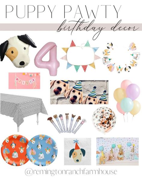 Diy Puppy Party Decorations, Two Year Old Birthday Party Dog Theme, Puppy Party Table Decor, Birthday Pawty Dog Theme, Pawty Dog Party Girl, Dog Themed Party Food, Puppy Pawty Birthday, Puppy Birthday Party Theme, Kids Birthday Decorations