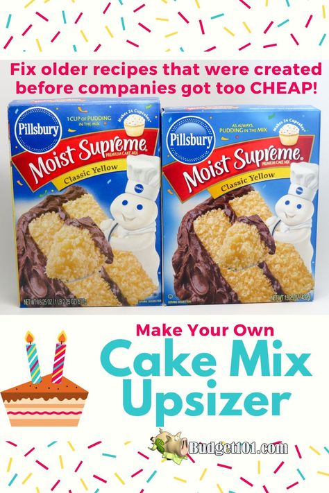 MYO cake mix upsizer; enjoy older recipes without worrying about failing due to shrinking product sizes! This easy upsizer increase those cheap 5oz boxes back to the 18oz size so you can enjoy all your old recipes again. Cake Mix Extender Recipe, Homemade Cake Mixes, Cake Mix Ingredients, Cake Mix Desserts, 50th Cake, Homemade Soda, Homemade Chocolate Cake, Store Bought Cake, Cake Bars