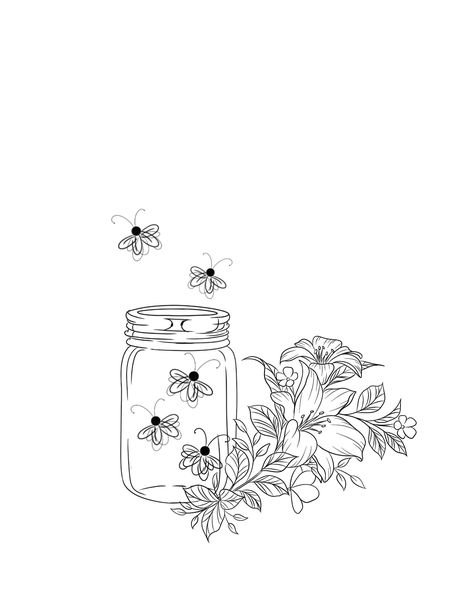 Jar Of Fireflies Tattoo, Jar Tattoo Ideas, Flower In A Jar Tattoo, Butterfly In Jar Drawing, Mason Jar With Birth Flower Tattoo, Firefly Mason Jar Tattoo, Mason Jar With Fireflies Tattoo, Mason Jar With Wild Flowers Tattoo, Firefly Drawing