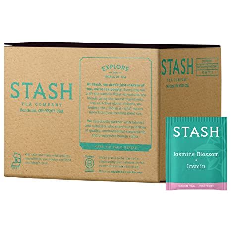 Stash Tea Jasmine Blossom Green Tea 100 Count Box of Tea Bags in Foil Tea Bags Packaging, Peach Green Tea, Organic Breakfast, Stash Tea, Black Tea Bags, Mate Tea, Green Tea Bags, Ginger Peach, Premium Tea