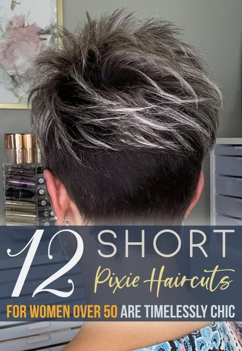 Looking for a new short pixie hairstyle to refresh your look? We’ve collated 12 of the best short haircuts for women over 50. Each of these styles can help you look and feel more confident — whether it’s because you feel younger or just love your new do. Latest Pixie Hairstyles For Women, Short Hairstyle Women Spikey, Short Spiky Hair For Women Over 50, Short Haircuts From The Back, Spiked Short Hair Women, Pixie Haircut For Thinning Hair Over 50, Undercut Pixie Haircut For Fine Hair, Back Views Of Short Haircuts, Pixie Back View Short