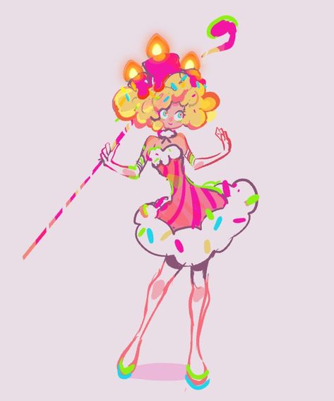 Candyland Character Design, Lollipop Character Design, Candy Themed Character Design, Birthday Character Design, Candy Artstyle, Birthday Cake Cookie Run, Party Character Design, Cake Character Design, Candy Inspired Outfits