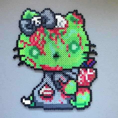 Zombie Hello Kitty Hello Kitty Halloween Perler Beads, Zombie Perler Bead Patterns, Perler Bead Patterns Horror, Edc Perler, Skelanimals Perler Bead Pattern, Zombie Hello Kitty Perler, Hello Kitty Zombie, Zombie Hello Kitty, Perler Projects