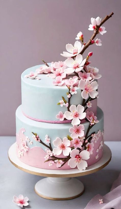 Cherry Blossom Quince, Japanese Wedding Cakes, Cherry Blossom Wedding Cake, Cherry Blossom Party, Sakura Wedding, Cherry Blossom Cake, Blossom Cake, Cherry Blossom Theme, Japanese Cake