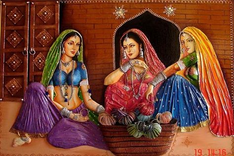 Village Scene Drawing, Rajasthani Painting, Mural Art Design, Rajasthani Art, Indian Women Painting, Indian Art Gallery, Art Village, Clay Wall Art, Madhubani Art