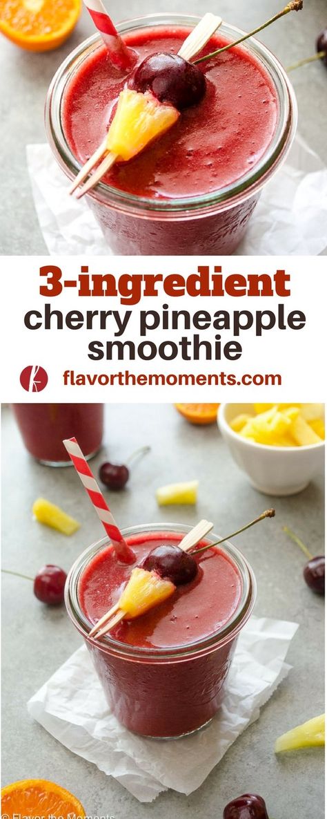 3-Ingredient Cherry Pineapple Smoothie is a 100% all fruit smoothie with no added sugar.  It tastes just like a Big Stick Popsicle! {GF, DF, V} @FlavortheMoment via @FlavortheMoment Fruit Ideas, Fruit Pineapple, Cherry Smoothie, Smoothie Drink Recipes, Pineapple Smoothie, Cherry Fruit, All Fruits, Mango Smoothie, Juice Drinks