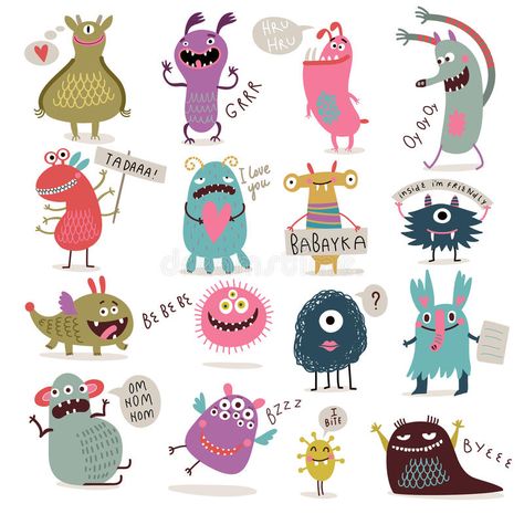 Cute monsters set. Funny and cute monsters. Set of characters , #SPONSORED, #set, #monsters, #Cute, #Funny, #characters #ad Cute Monsters Drawings, Monster Drawing, Funny Monsters, Monster Illustration, Halloween Vector, Cartoon Monsters, Funny Character, Alien Art, Monster Design