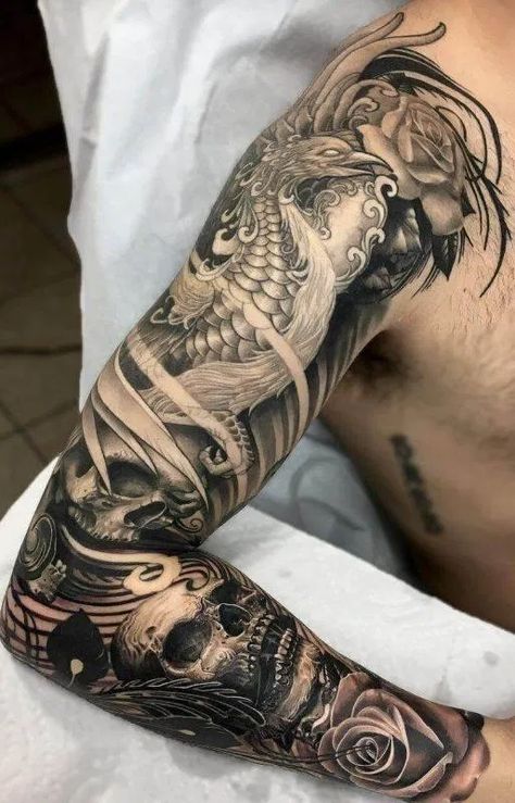 Phoenix Tattoo Men, Phoenix Tattoo Sleeve, Phoenix Feather Tattoos, Japanese Phoenix Tattoo, Phoenix Tattoo For Men, Tattoo Homme, Phönix Tattoo, Phoenix Tattoo Design, Full Arm Tattoos