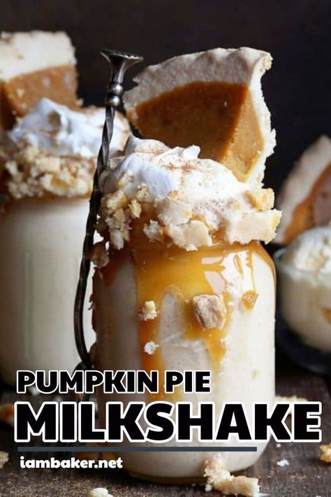 PUMPKIN PIE MILKSHAKE- Sometimes a little decadence is in order, and this Pumpkin Pie Milkshake fits the bill perfectly! My secret ingredient? An entire slice of pumpkin pie, right in my Wolf blender! It's your perfect pumpkin dessert for fall! #pumpkin #dessert #fall Pumpkin Pie Milkshake Recipe, Pumpkin Milkshake, Pumpkin Pie Latte, Pie Milkshake, Dessert Pumpkin, Best Milkshakes, Pumpkin Drinks, Milkshake Recipe, I Am Baker