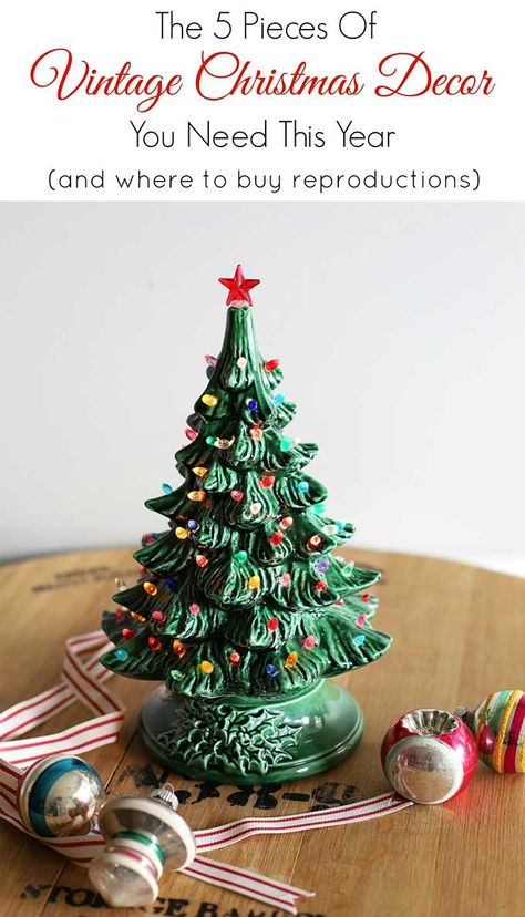 Vintage Christmas Decor Ideas, Vintage Christmas Tree Decorations, Vintage Ceramic Christmas Tree, Retro Christmas Decorations, Vintage Christmas Crafts, Vintage Christmas Decor, Ceramic Christmas Trees, Old Fashioned Christmas, Ceramic Christmas