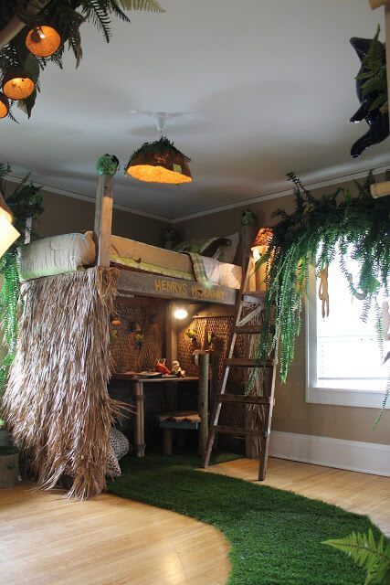 How to decorate a jungle theme bedroom | Jungle theme bedroom ideas Turf Rug, Jungle Bedroom Theme, Unique Bed Frames, Jungle Themed Bedroom, Jungle Themed Room, Forest Bedroom, Jungle Bedroom, Grass Rug, Themed Kids Room