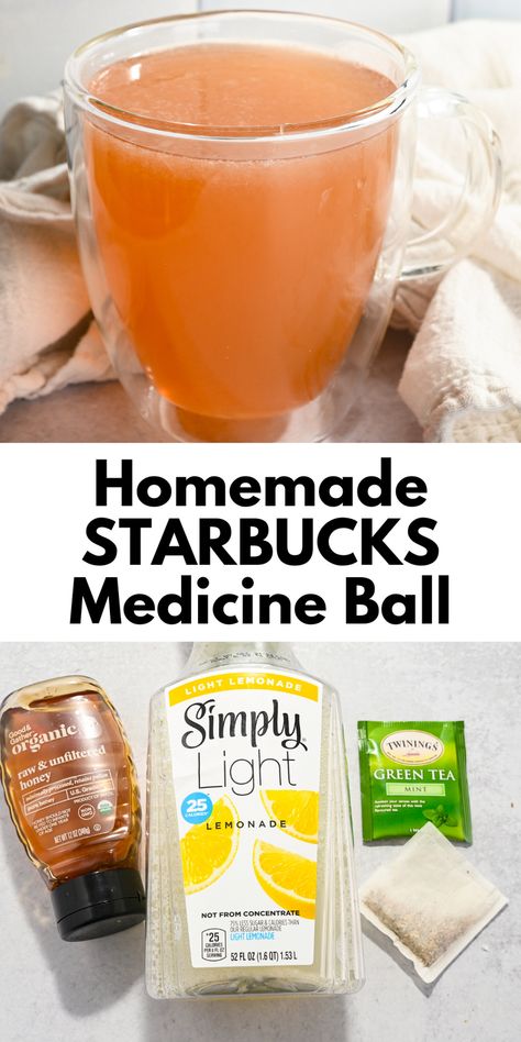 This Starbucks-inspired Honey Citrus Mint Tea recipe is a delicious cold weather hot drink you can make in the comfort of your own home! Hot water, steamed lemonade, sweet honey, and citrus teas make this a no-brainer for the cold season! Starbucks Copycat Honey Citrus Mint Tea, Medicine Ball Starbucks How To Order, At Home Medicine Ball Tea, Electric Tea Kettle Recipes, Honey Citrus Mint Tea Starbucks, Medicine Ball Tea Starbucks, Starbucks Gingerbread Loaf Recipe, Tea Medicine, Honey Citrus Mint Tea