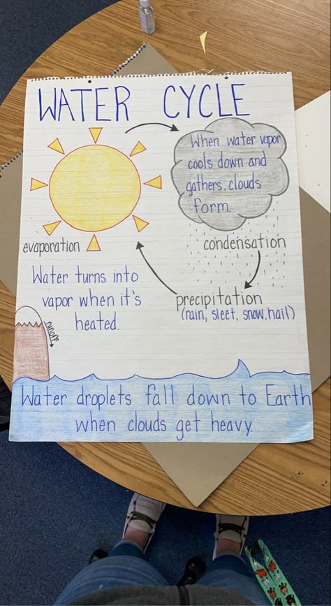 First Grade Weather Activities, Water Cycle Chart Preschool, Grade 2 Air And Water, Water Cycle Craft Kindergarten, Water Cycle Anchor Chart 2nd Grade, Weather And Climate Activities 3rd Grade, Meteorologist Anchor Chart, 2nd Grade Weather Unit, Weather Anchor Chart 2nd Grade