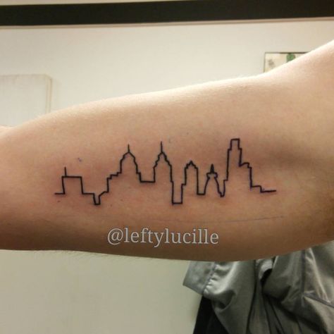 Roomie Tattoos, Tattoo Under Elbow, Philly Tattoo Ideas, 20s Tattoo, Charleston Tattoo, Philly Tattoo, Philadelphia Tattoo, Tattoo Ideas Female Sleeve, Skyline Tattoo