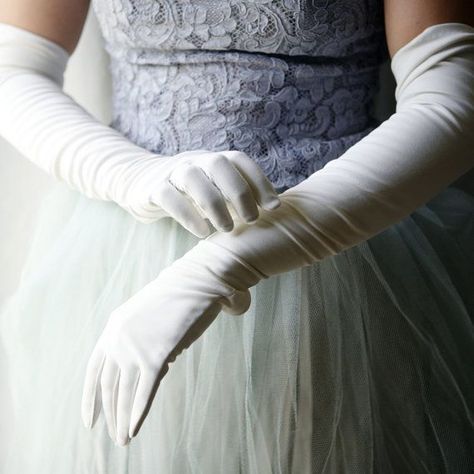 Vintage Lace Long Gloves | Long white gloves and a vintage blue lace dress with tulle ... Long White Gloves, Cinderella Aesthetic, Vintage Gloves, Caroline Forbes, Winona Ryder, Long Gloves, Princess Aesthetic, Lace Blue Dress, Six Feet Under