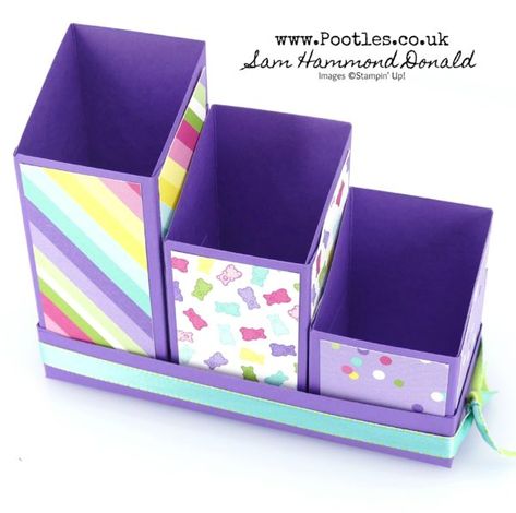 #! Stampin’ Up! Demonstrator Pootles – SpringWatch 2019 Multi-Way Holder Pots Tutorial Ephemera Storage, Cardboard Organizer, Easter Paper Crafts, Desk Caddy, Corporate Gift Baskets, Composition Notebooks, Cardboard Box Crafts, Craft Room Storage, Handmade Box