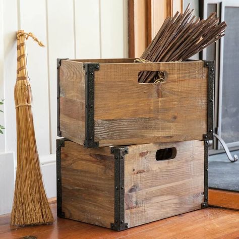 Records Storage, Storage Crates, Office Vibes, Into The Wood, Rustic Storage, Wooden Storage Boxes, Crate Storage, Wood Crates, Wooden Crates