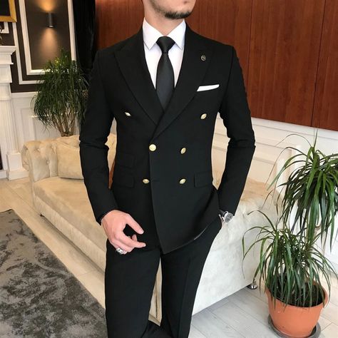 Black Coat Pant, Coat Pant For Men, Master Tonic, Black Double Breasted Suit, Men Suits Black, Double Breasted Suit Men, Gold Tuxedo, Mens Wedding Suits, Suits Black