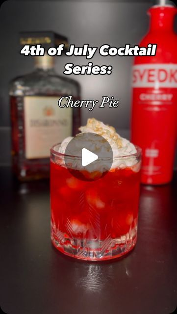 Mix It Up with Mary on Instagram: "🍒🥧PART ONE: CHERRY PIE COCKTAIL🥧🍒

Dry July? We don’t know her 👀

As it is July 1st, today is the start of my 4th of July themed cocktail mini series! 🎆Each day, I’ll be posting a new themed drink for you to enjoy so be sure to follow to stay tuned for more! ☺️

It’s hard to imagine the 4th of July without a cherry pie in sight but in case you’re not a baker, you can easily whip up this delicious cherry pie cocktail and drink your dessert this holiday 🍒

- 1 1/2 oz cherry vodka
- 1 1/2 oz amaretto
- 3/4 oz cherry syrup
- whipped cream
- crushed graham cracker 

Add cherry vodka, amaretto and cherry syrup to a shaker with ice. Shake well and strain into a glass with fresh ice. Top with whipped cream and sprinkle crushed graham cracker on top. Enjoy! 4th Of July Cocktails, Cherry Vodka, Cherry Syrup, Themed Drinks, July 1st, Mini Series, Cherry Pie, Graham Cracker, July 1