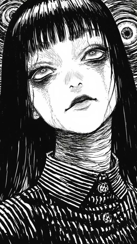 Horror Drawing, Creepy Drawings, Japanese Horror, Black And White Girl, Junji Ito, Dark Art Drawings, Cover Art Design, Dark Art Illustrations, Scary Art