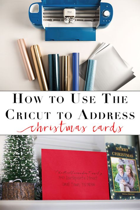 Use this easy and fun trick to quickly and beautifully address your Christmas cards with Cricut! Cricut Christmas Invitations, Homemade Christmas Cards With Cricut, Cricut Photo Christmas Cards, Cricut Christmas Cards With Photo, How To Address Christmas Cards, Christmas Cards Handmade Cricut, Christmas Cards With Cricut, Cricut Envelopes, Cricut Christmas Cards Ideas