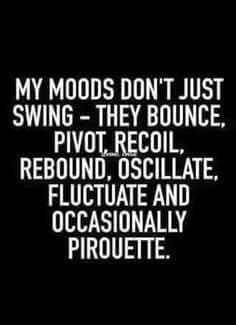 My moods don't just swing - they bounce, pivot, recoil, rebound, oscillate, fluctuate and occasionally pirouette. Behind Blue Eyes, Potty Mouth, E Cards, My Mood, Twisted Humor, Sarcastic Quotes, Bones Funny, The Words, Me Quotes