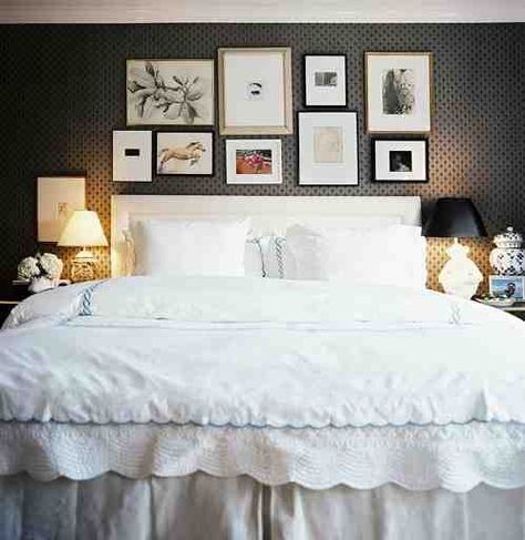 20+ Décor Ideas for above your Headboard - Beneath My Heart Frames Above Bed, Gallery Wall Bedroom, Apartment Walls, White Bed, Bedroom Photos, Above Bed, White Bedding, Beautiful Bedrooms, Dream Bedroom