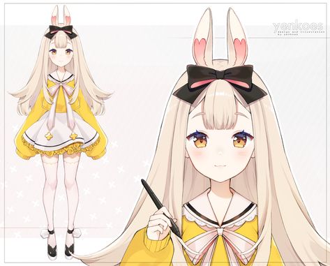 VTuber Model- Yenkoes, Yenkoes on ArtStation at https://www.artstation.com/artwork/qQ9baD Vtuber Model, 30k Followers, Character Modeling, Character Design References, Art Model, Anime Artwork, Design Reference, Cute Bunny, Character Inspiration