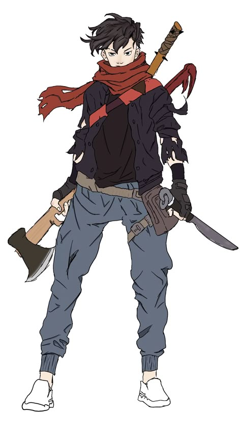 Character Design Dystopian, Apocalypse Survivor Character Design, Modern Adventurer Character Design, Male Apocalypse Outfit, Survivor Character Design, Character Design Fighter, Apocalypse Outfit Drawing, Delinquent Character Design, Scavenger Character Design