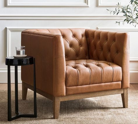 Edgewood Leather Armchair | Pottery Barn Big Leather Chair, Leather Armchair Living Room, Leather Chair Living Room, Leather Arm Chair, Office Corner, Leather Accent Chair, Leather Lounge, Pottery Barn Teen, Leather Armchair