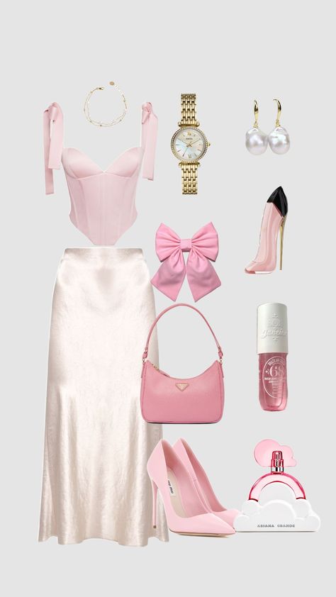 Pink aesthetic outfit #pinkoutfit #pinkaesthetic #soldejaneiro #arianagrandecloud #perfume #ootd #trendy #oldmoney #quirky #corset Ariana Grande Outfits Aesthetic, Elle Woods Aesthetic Outfits, Old Money Pink Outfit, Pink Classy Outfits, Quirky Fashion Aesthetic, Pink Corset Outfit, Pink Girly Outfits, Color Combinations For Clothes, Aesthetic Fits