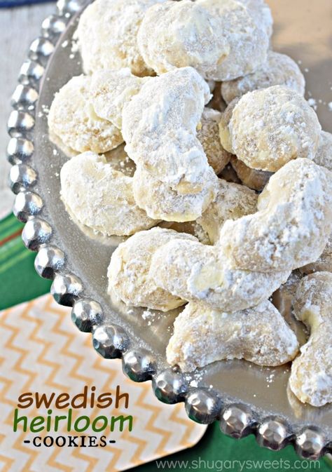 Swedish Heirloom Cookies Wedding Cookies Recipe, Swedish Cookies, Russian Tea Cakes, Swedish Wedding, Russian Tea Cake, Mexican Wedding Cookies, Wedding Cake Cookies, Shugary Sweets, Russian Tea