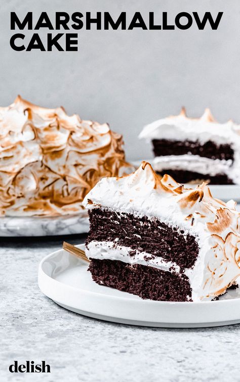 Classic buttercream is great and all, but have you ever had Italian meringue? #chocolate #toasted #howtomake Frosting Cake Ideas, Marshmallow Cake, Frosting Cake, Fluffy Frosting, Marshmallow Frosting, How To Make Frosting, Layer Cake Recipes, Easy Chocolate Cake, Creamy Cheesecake