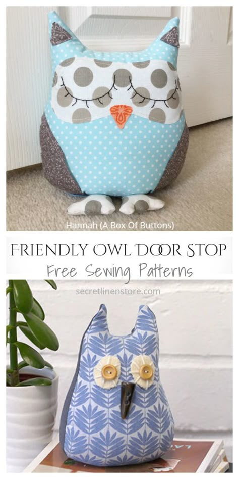 DIY Fabric Owl Door Stop Free Sewing Patterns | Fabric Art DIY Diy Doorstopper, Door Stop Pattern Free, Doorstop Diy, Fabric Owls, Door Stops To Make Pattern Sew Free, Door Stopper Diy Pattern, Free Owl Sewing Pattern, Diy Door Stop, Door Stops To Make