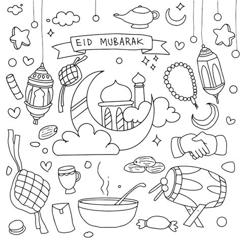 Vector set of vector doodle element cele... | Premium Vector #Freepik #vector #mosque-illustration #ramadan-icon #islamic-eid #eid-celebration Eid Mubarak Doodle Art, Ramadan Doodles, Eid Doodle, Ramadan Drawings, Eid Elements, Calander Ideas, Eid Drawing, Islamic Doodle, Boarders Designs