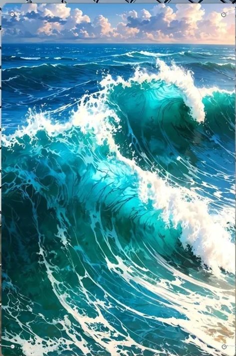 Ocean Waves Art Illustration, Ocean Waves Illustration, Sea Digital Art, Art Wall Decor Ideas, Aesthetic Wall Decor Ideas, Walls Interior Design, Aesthetic Printables, Wave Art Painting, Decorating Aesthetic