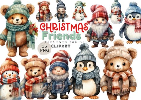 Penguin Gnome, Design Your Own Planner, Doodle Animals, Christmas Doodle, Snowman Images, Christmas Woodland, Christmas Doodles, Woodland Friends, Cute Watercolor