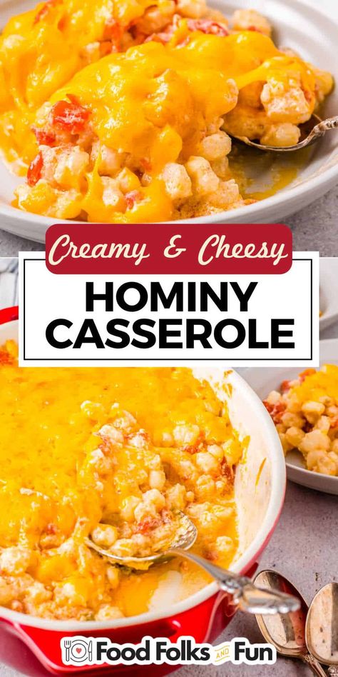 Hominy Recipes Easy, Pioneer Woman Recipes Hominy Casserole, Hominy Casserole Pioneer Woman, Hominy Casserole Recipes, Recipes For Hominy, Hominy Casserole With Fritos, Enchiladas And Side Dishes, Hot Hominy Casserole, Hominy Corn Recipes