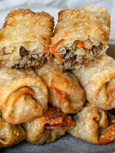 Just A Pinch Recipes Fox Sisters, Chinese Egg Rolls, Vegetable Egg Rolls, Egg Roll Wraps, Homemade Egg Rolls, Brown Egg, Food Reference, Homemade Appetizer, Chinese Egg