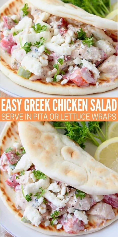 Greek Chicken Salad Sandwich, Greek Salad Wrap, Greek Sandwich, Greek Chicken Pita, Pita Pocket Recipes, Easy Greek Chicken, Pita Sandwich, Greek Yogurt Chicken Salad, Yogurt Chicken Salad