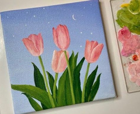 Painting Simple Flowers Acrylic, Canvas Painting Ideas Meaningful, Things To Paint Flowers, Things To Paint On A Canvas, Things To Paint Aesthetic, Cute Easy Paintings, Paintings Easy, Small Canvas Paintings, Paint Inspo