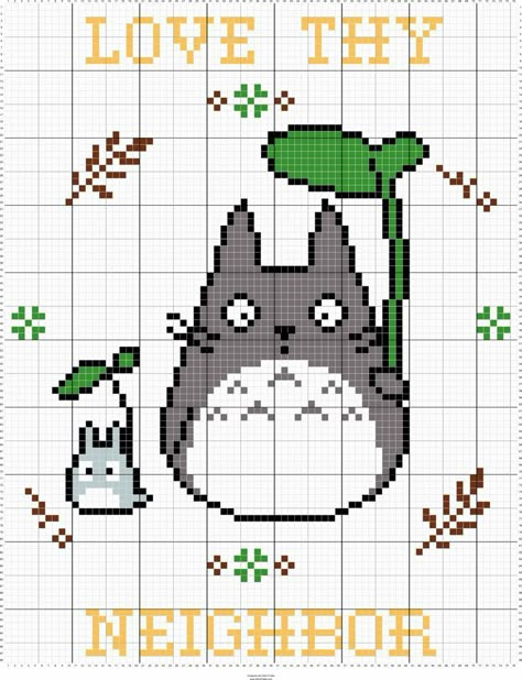 Disney Patterns Crossstitch, My Neighbor Totoro Cross Stitch, Totoro Cross Stitch Pattern Free, Free Studio Ghibli Cross-stitch Patterns, Studio Ghibli Cross Stitch Pattern Free, Cross Stitch Totoro, Cross Stitch Anime Patterns, Totoro Cross Stitch Pattern, Ghibli Cross Stitch Pattern