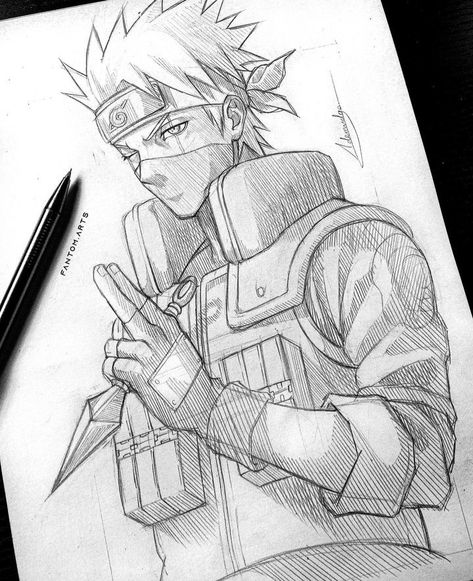 Drawing Kakashi Hatake, Kakashi Hatake Sketch, Kakashi Sketch, Kakashi Drawing, Hard Drawings, Ball Painting, Manga Coloring Book, Drawing Books, Colorful Borders Design