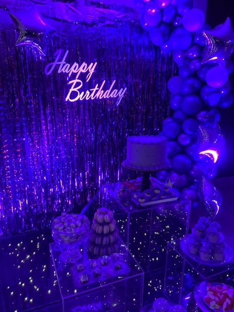 18th Birthday Ideas Purple, Sweet 16 Party Ideas Themes Purple And Blue, Euphoria Sweet 16 Party Ideas, Euphoria 16 Birthday Party, Sweet 16 Party Ideas Themes Purple, Euphoria 18th Birthday Party, Birthday Party Ideas Euphoria, Euphoria Themed Sweet 16, Euphoria Centerpiece Ideas