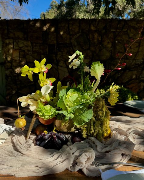 Modern renaissance vibes with these bountiful centerpieces for H+M’s Ojai wedding. Thank you @junestreetfloral for the assist 🥬 🍇🍐 Ojai Wedding, Wedding Thank You, M S, Thank You